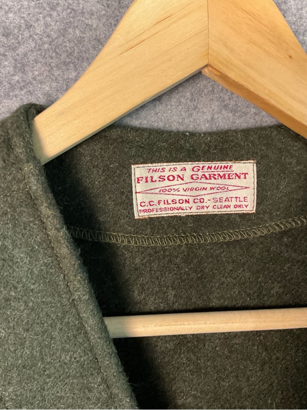 Filson Dark Olive Mackinaw Wool Button Vest - Picture 8 of 8